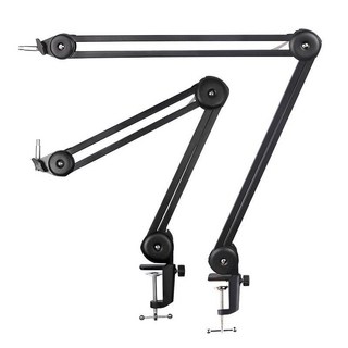 麥克風懸臂支架 桌面夾式 支架 雙角度可調 鋁合金 高載重, 1個, 短版+防噴網