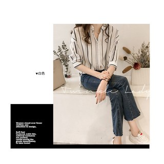 崔可小姐 時尚條紋 寬鬆百搭 短袖七分袖襯衫 HB0040