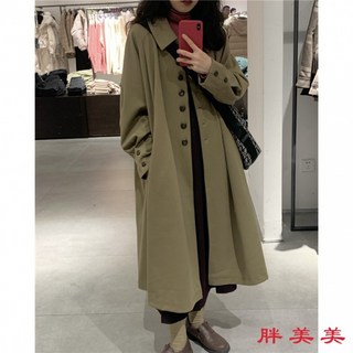 【M-5XL大尺碼】大尺碼女裝長款風衣外套，胖MM春秋長款過膝寬鬆顯瘦風衣
