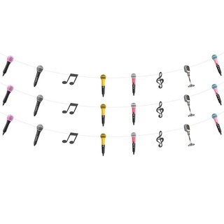 원멜로디 노래방 파티 장식 3Pc 갈랜즈 마이크 음악 노트 80S 테마 기타 로큰롤 용품 가수 생일 선물