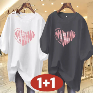 오스틱니 [1+1]초특가 여성 여름 프린트 100% 순면 루즈핏 반팔 티셔츠