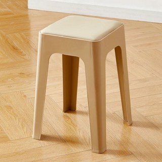 可開發票 塑料椅 椅子 凳子簡約方凳 可疊放圓凳 一體成形 塑料凳子 休閒椅 塑膠椅 書桌椅 餐椅 椅子 板凳 方凳, 卡其色, 1個
