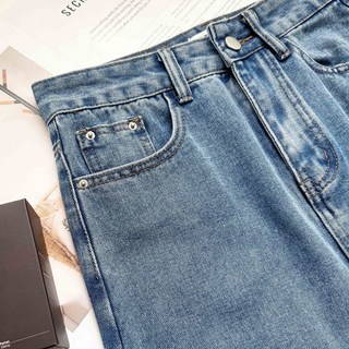 後開叉極簡直筒牛仔長裙 設計感丹寧長裙 高腰休閒牛仔裙