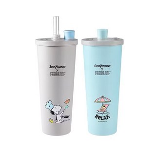 Corelle Brands康寧餐具Snapware 史努比聯名吸管杯850ml，大容量安全材質，可愛造型方便飲用, 藍色, 1個, 850ml
