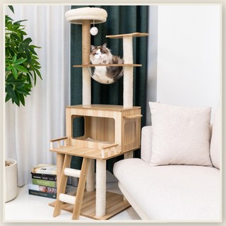 냥이한테이쁨받자 우드 6단 캣타워 148cm, 1개, 카키색 01