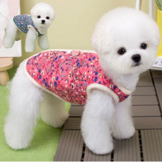 파스텔펫 반려동물 레트로 꽃무늬 누빔조끼, 1개, 핑크