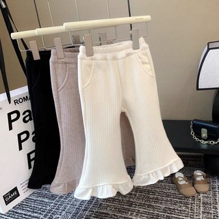 嘟嘟家女童長褲 童裝女寶寶韓版一體絨雪尼爾喇叭褲秋冬季新款花邊兒童長褲
