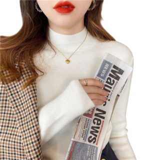 칩썬데이 여성 슬림 반목 폴라 니트 캐시미어 긴팔 티