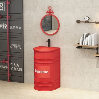 Shark家具 桶裝造型洗手台，復古工業風設計, 紅色 送水龍頭 logo 免費定製, 1個