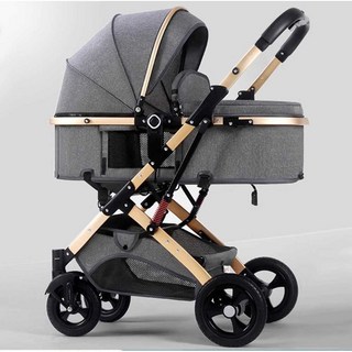 바구니형 유모차는 앉거나 누워서 잠을 잘 수 있는 다기능 3 in 1 충격 흡수 신생아 수면 바구니 시트 유모차, 클래식 그레이(4륜)