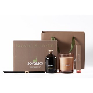 SOYAMCOS 香氛蠟燭擴香精油禮盒組 (附提袋) - 聖誕節/情人節/生日禮物首選, 1個, 日系禪茶