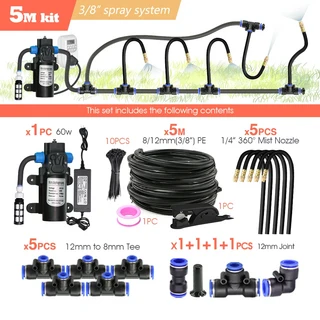 자흡식 펌프 분무기 키트 휘어지는 황동 깍지 정원 오 식물용 자동 미스트 시스템 3/8 인치 호스 20cm 5-15, 05 C-5M kit- pump
