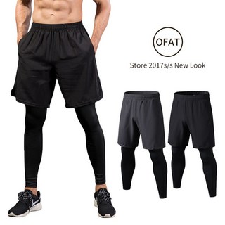 OFAT 假兩件運動褲 外送褲 防曬壓力褲 男士運動短褲 涼感褲