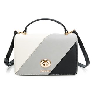 PLAYBOY 撞色拼接精選包款 Contrast系列, 1個, B-翻蓋斜背包-灰, 灰