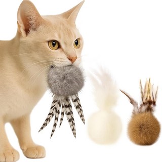 천연 토끼털 방울 푹신하고 부드러운 스트레스 해소 고양이 장난감 무소음, 1개, 회색