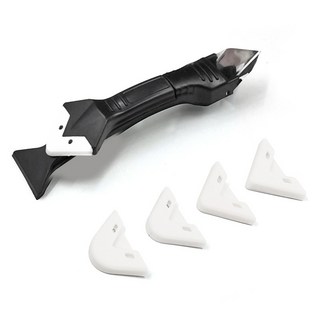 多功能刮膠器 矽利康美縫工具組 金屬刮刀 清潔鏟刀, 1個, 黑