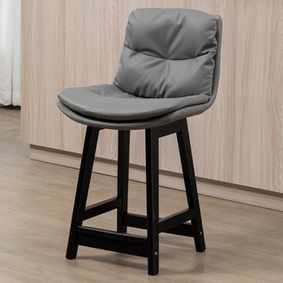 實木吧臺椅現代簡約皮吧椅輕奢家用酒吧椅設計師款高腳凳吧檯凳子吧椅, 1個, 52CM黑色架 淺灰皮 需要其他坐墊顏色, 52CM黑色架 淺灰皮 需要其他坐墊顏色