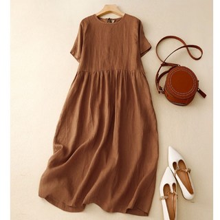르샌느앤 린넨 혼방 원피스 여름 치마 면혼방 빅사이즈 원피스 루즈핏 퍼프 롱원피스