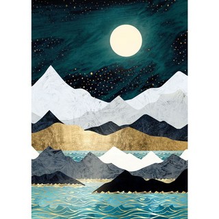 다이아몬드 페인팅 마운틴 키트 성인용 다이아몬드 아트 키트 문 풀 라운드 드릴 (30x40cm) 다이아몬드 포함 추상 풍경 페인트 선물용 크리스탈 보석 벽 장식, 1개