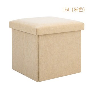 棉麻長方形可摺疊收納凳 日式棉麻收納凳 玩具收納凳 衣物收納箱, 1件, 16L米色 (小正方形), 米色
