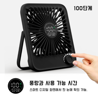 NUNUHANA BLDC 무소음 무선 선풍기 휴대 탁상 2in1 미니 디자인 DM31, 블랙