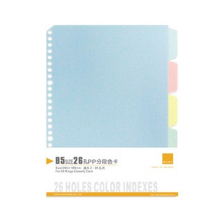 WANT 18K 26孔B5活頁分頁卡 PP材質 五色分段索引標籤 台灣製造, 色卡, 1個