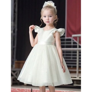 女孩禮服短袖公主裙 兒童畢業禮服 花童禮服 蓬蓬裙生日小洋裝大蝴蝶結珍珠網紗裙女童連身裙