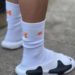 UA 精英籃球襪 中長筒運動襪 男女款 耐磨防滑 加厚毛巾底, UA中筒襪-橙,UA中筒, 1個