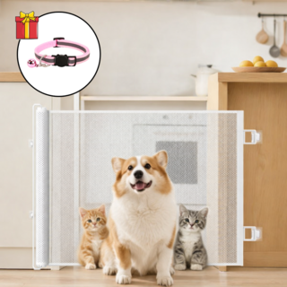 Novah 슬라이딩 반려동물 안전문 메쉬 무타공 길이조절 반려동물 펜스 강아지 고양이 출입문 가림막, 화이트, 1개