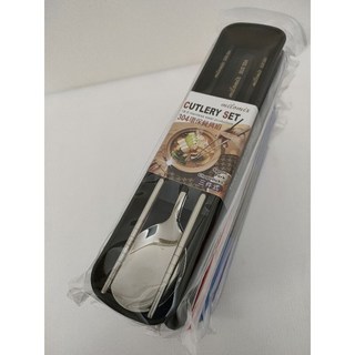 美樂美事 304不鏽鋼餐具組 三件式 環保餐具 隨身餐具組, 黑色, 1個