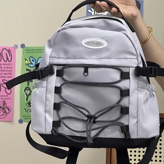 工裝復古風小書包，運動大容量徒步迷你雙肩包，輕便戶外登山旅行揹包, 灰色