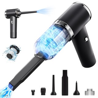 ebeiya 휴대용 무선 진공 에어건 2 in 1 청소기 자동차용 가정용 캠핑용 강력 소형 다용도 C타입 미니 핸디 청소기, 블랙