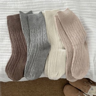 【好物優選Top1】精選好物襪子女冬天 復古加厚襪子 韓國ins麻花紋 中長筒襪子 保暖堆堆襪女羊毛襪 秋冬加厚堆堆襪