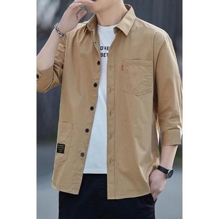 男士長袖襯衫 - 抗皺商務休閒工裝上衣