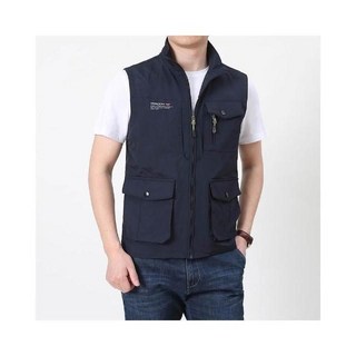 多口袋輕量男士馬甲，戶外運動釣魚無袖戰術上衣，大尺碼立領休閒透氣工裝外套，中年登山寬鬆透氣防水排汗