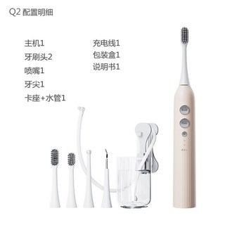 三合一多功能電動牙刷沖牙器組 磁懸浮音波牙刷 震動牙刷 沖牙機 洗牙器 潔牙機 攜帶型電動洗牙機, 1個, Q2直條-粉紅色（三合一款）