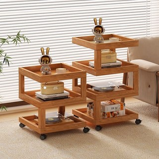 沙發邊幾 茶水櫃 床頭櫃 小桌子 輕奢客廳茶桌 小戶型茶幾 簡易小桌子 茶桌客廳家用小方幾中式簡約楠竹茶幾 陽臺休閑茶幾, 40四層原木色-簡約款, 1個