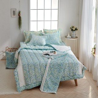 랑방하우스 시원한 잔꽃 시어서커 여름이불, 플라워블루