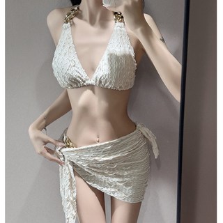 MISS·更衣室 比基尼套裝泳衣 性感溫泉分體三件套 網紅度假海邊泳裝 韓系泳裝 沙灘寫真, 1811杏色,此款爲均號, 1811杏色