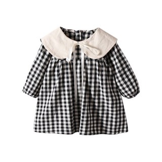 萱寶媽咪baby童裝館 現貨韓版女童彩色圓點格子娃娃領長袖連身裙，兒童春秋薄款洋裝，女寶可愛外出服