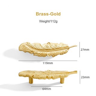 黃銅羽毛衣櫃拉手 法式櫥櫃門把手 創意輕奢風家具五金配件, A-64mm