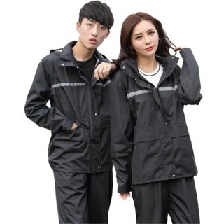 兩件式加厚摩托車雨衣套裝，反光防水防風機車雨衣褲, 兩件式雨衣－黑M, 黑色