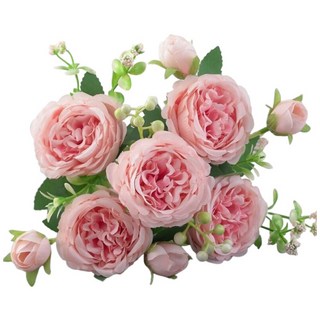 花木馬雜貨 捧花 牡丹花 仿真花 假花 (立體飽滿) 粉色/黃色 婚禮佈置 芍藥假花束, 粉色, 1個