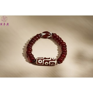 黃子庚 紅玉髓九眼天珠手鍊，招財納福，保平安，手工串珠，吉祥如意