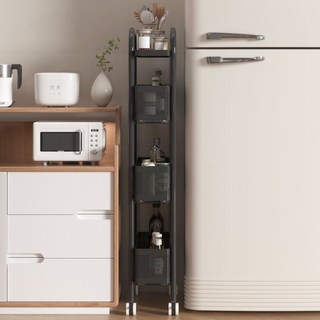 Fahomiss 틈새 선반 이동식 트롤리 슬라이딩 탄소강 수납장 다용도 수납함, 블랙, 3단