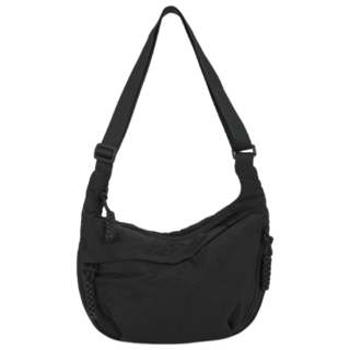 MOONBAG 尼龍布 斜背包 耐磨尼龍布料 滑順可調背帶, 黑色