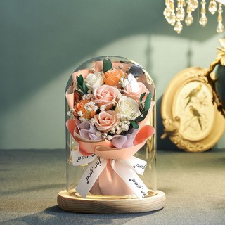 永生花束 永恆玫瑰 附燈 浪漫送禮 母親節 生日情人節禮物, 大號】7朵熱烈-送禮袋/賀卡/燈串/電池