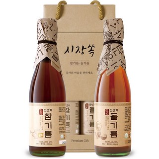 시장쏙 전연화 참기름 골드 + 전연화 들기름 선물세트 1호, 1세트, 300ml