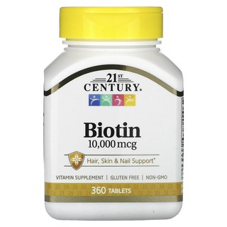 21st Century biotin 비오틴 10 000mcg 칼슘 96mg 360정, 1개