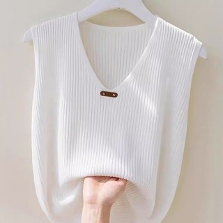 ROYALBELLE 여성용 레이온 브이넥 니트 나시 얇은 루즈핏 레이어드 캐주얼 탱크탑 I041810